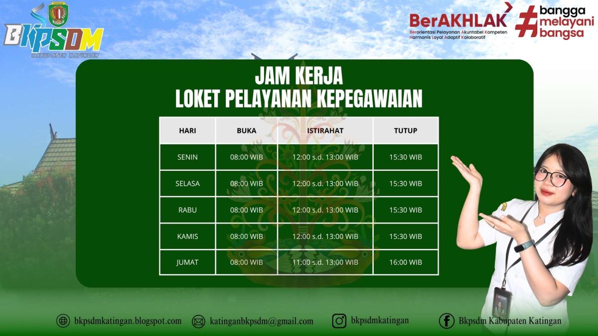 Jam Kerja Loket Pelayanan BKPSDM Kab. Katingan