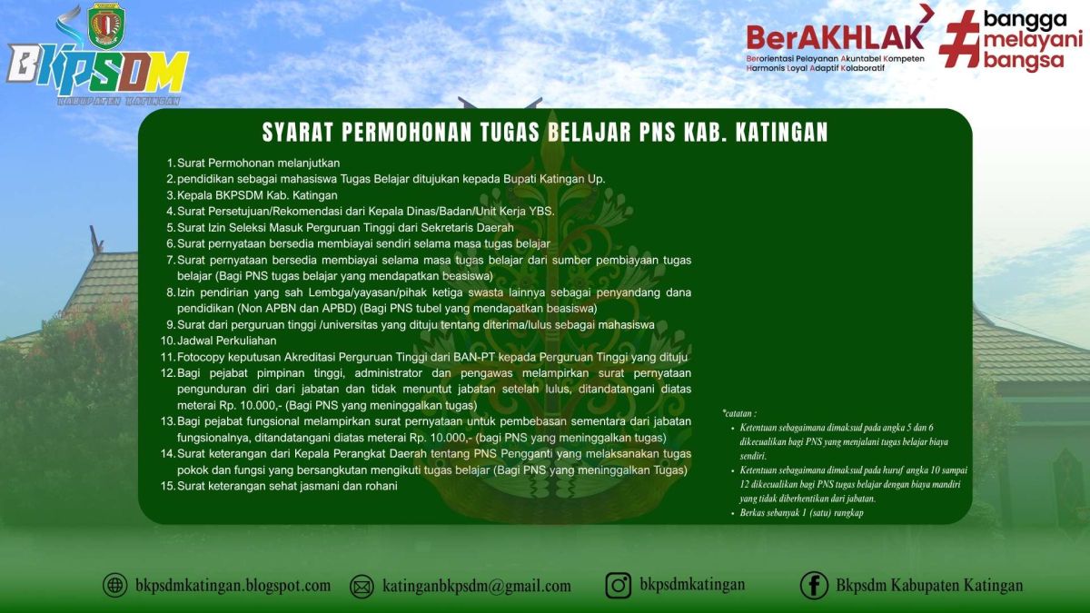 Syarat Permohonan Tugas Belajar PNS Kab. Katingan