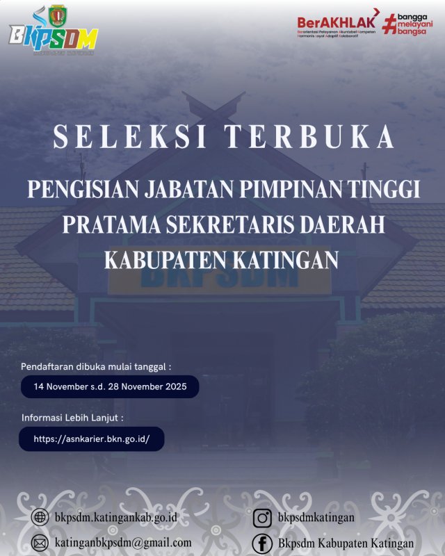 PENGUMUMAN TENTANG SELEKSI TERBUKA PENGISIAN JABATAN PIMPINAN TINGGI PRATAMA   SEKRETARIS DAERAH KABUPATEN KATINGAN